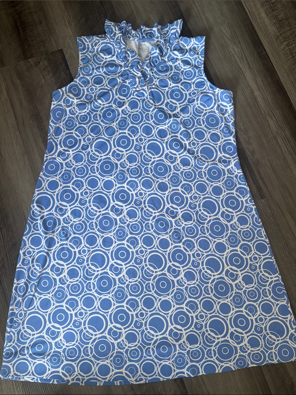 Lulu-B large dress blue white circles sleeveless resort wear stretch women’s